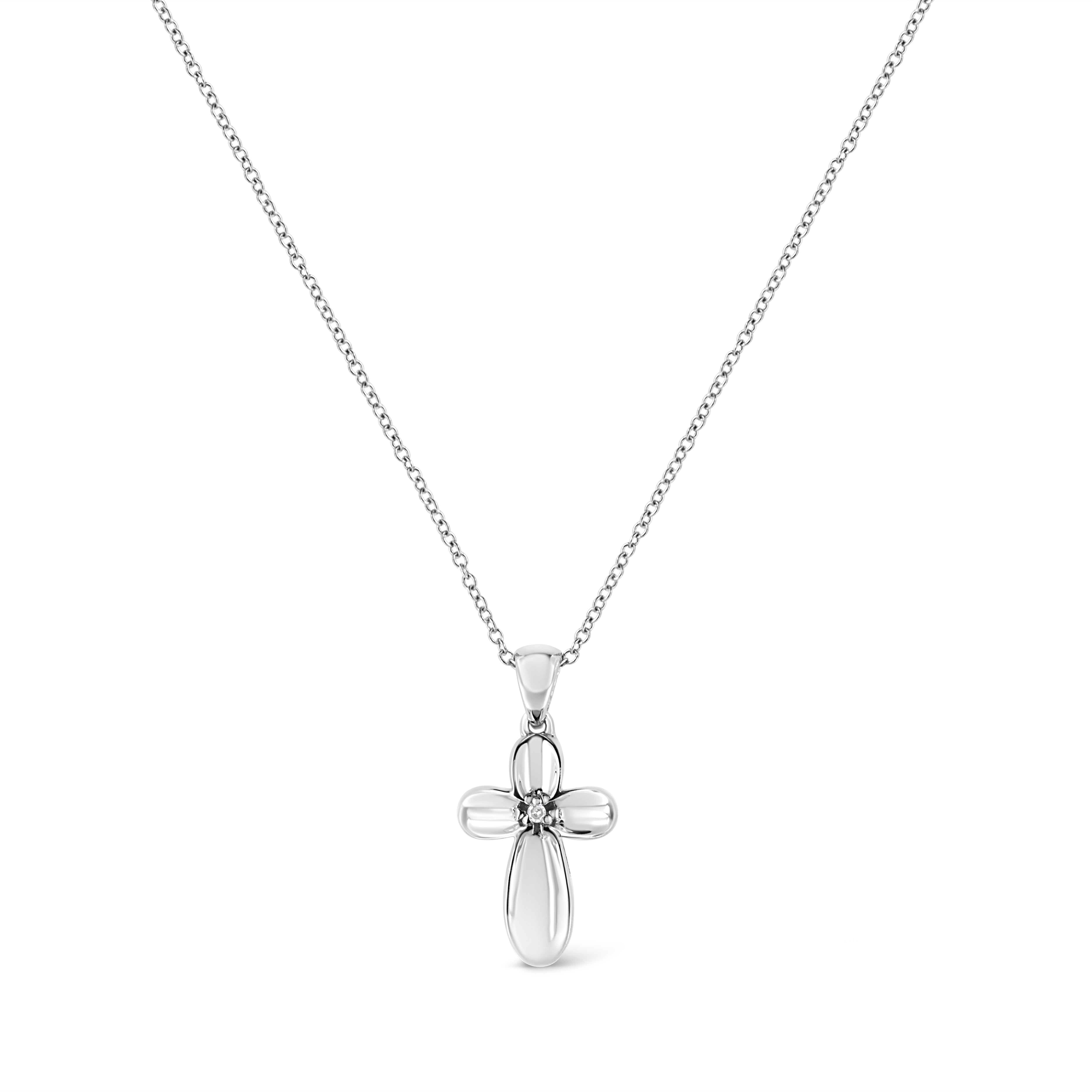 Sterling Silver Diamond Accent Floral Cross Pendant Necklace - Luxury Jewelry