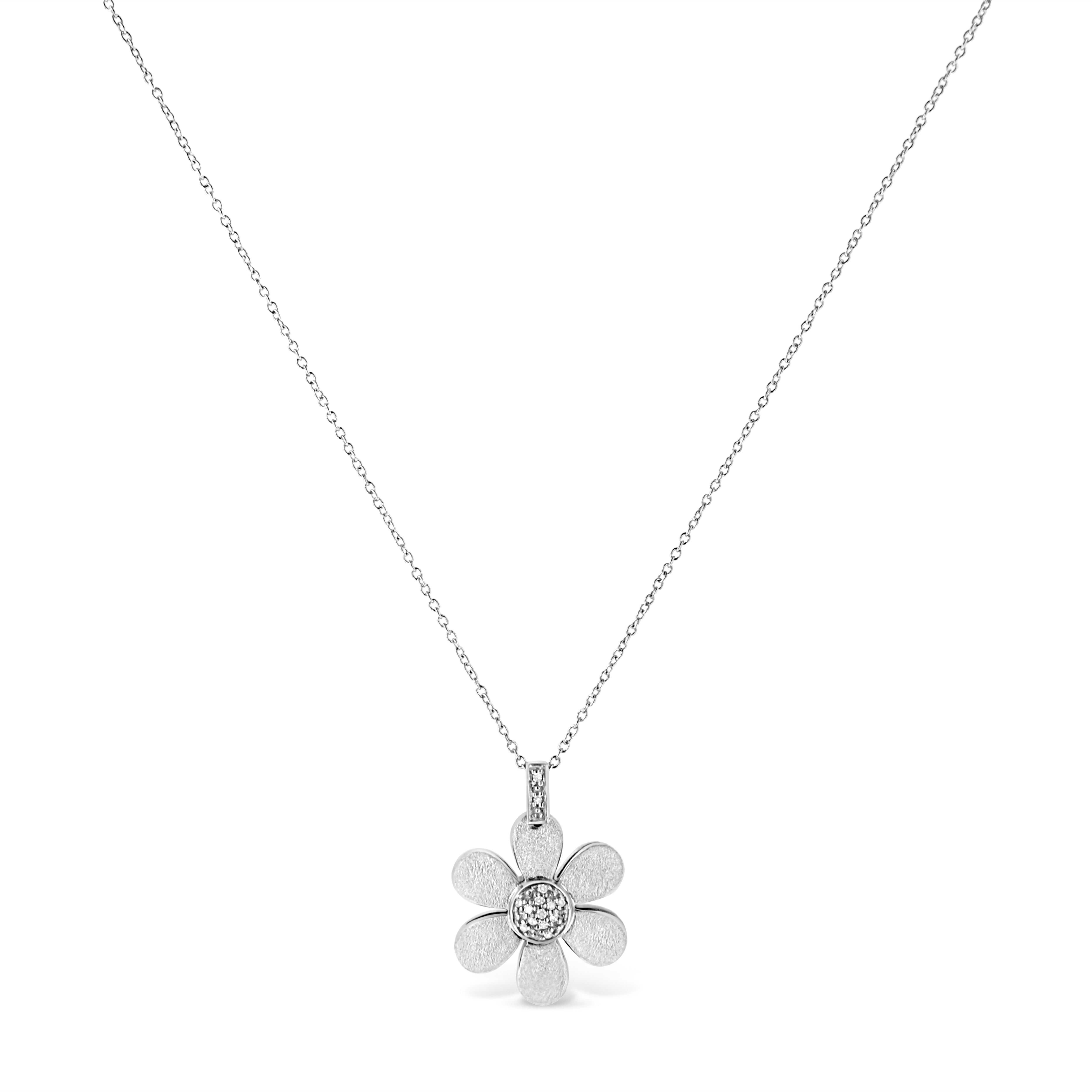 Sterling Silver Pave Diamond Flower Pendant Necklace – Luxury Jewelry