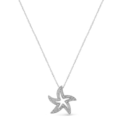 925 Silver Starfish Pendant Necklace, Diamond Accents, 18in, I-J/I1-I2