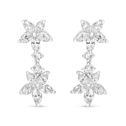 18K White Gold 6.0 Cttw Marquise Diamond Floral Dangle Drop Earrings