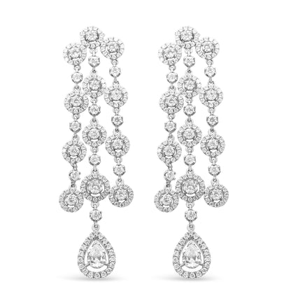 18K White Gold 4 3/4 Cttw Diamond Double Teardrop Dangle Earrings (VS1-VS2)