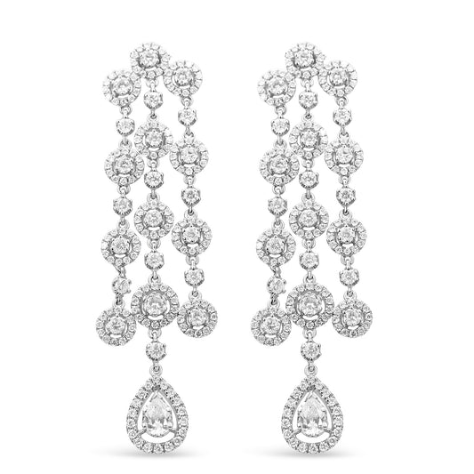 18K White Gold 4 3/4 Cttw Diamond Double Teardrop Dangle Earrings (VS1-VS2)