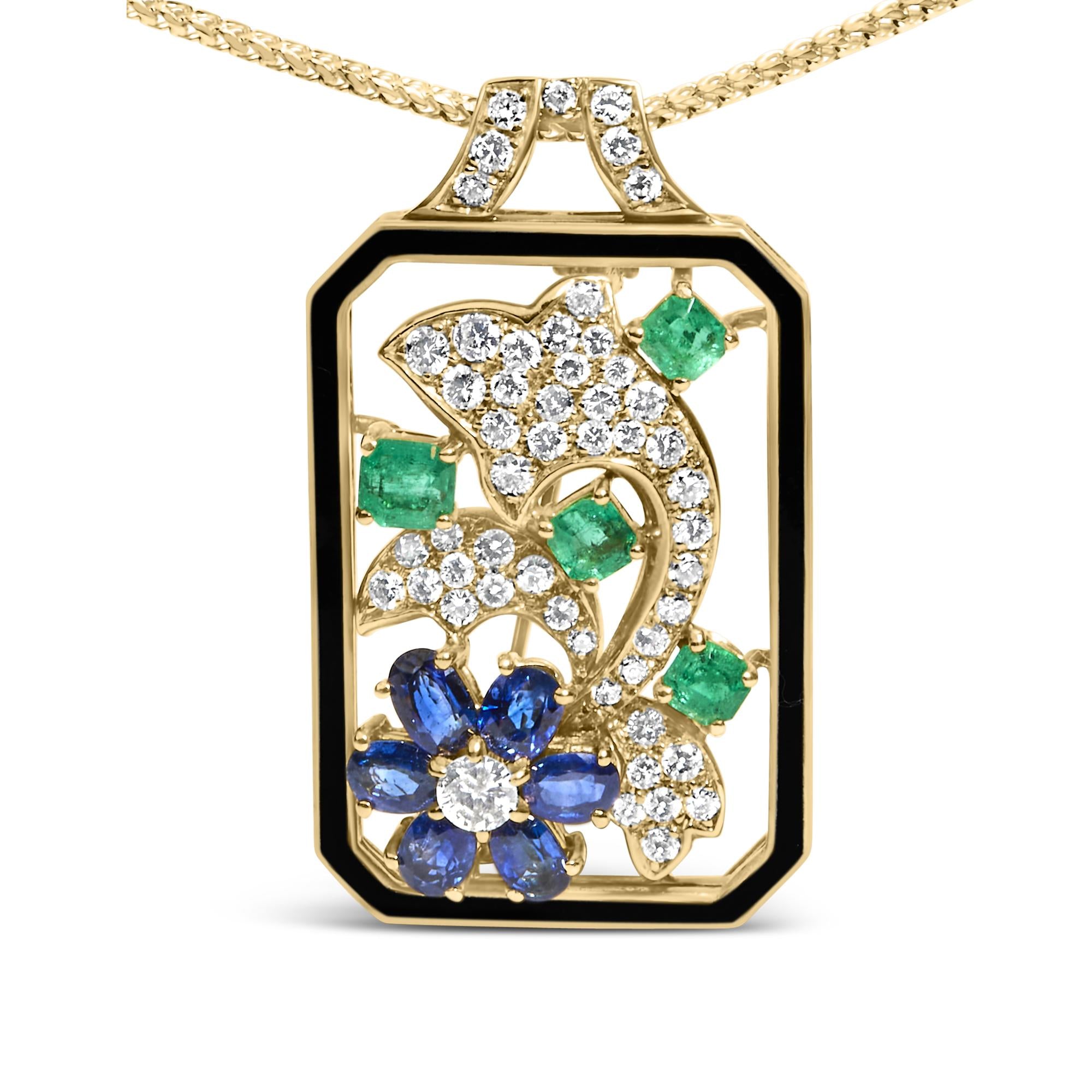 Sapphire & Emerald Dolphin Dog Tag Pendant Necklace - Luxury Jewelry
