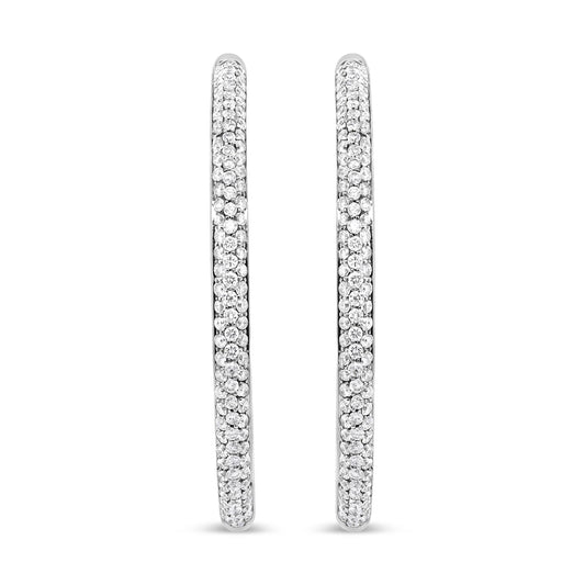 18K White Gold 2.00 Cttw Round-Cut Diamond Hoop Earrings - Luxury Jewelry