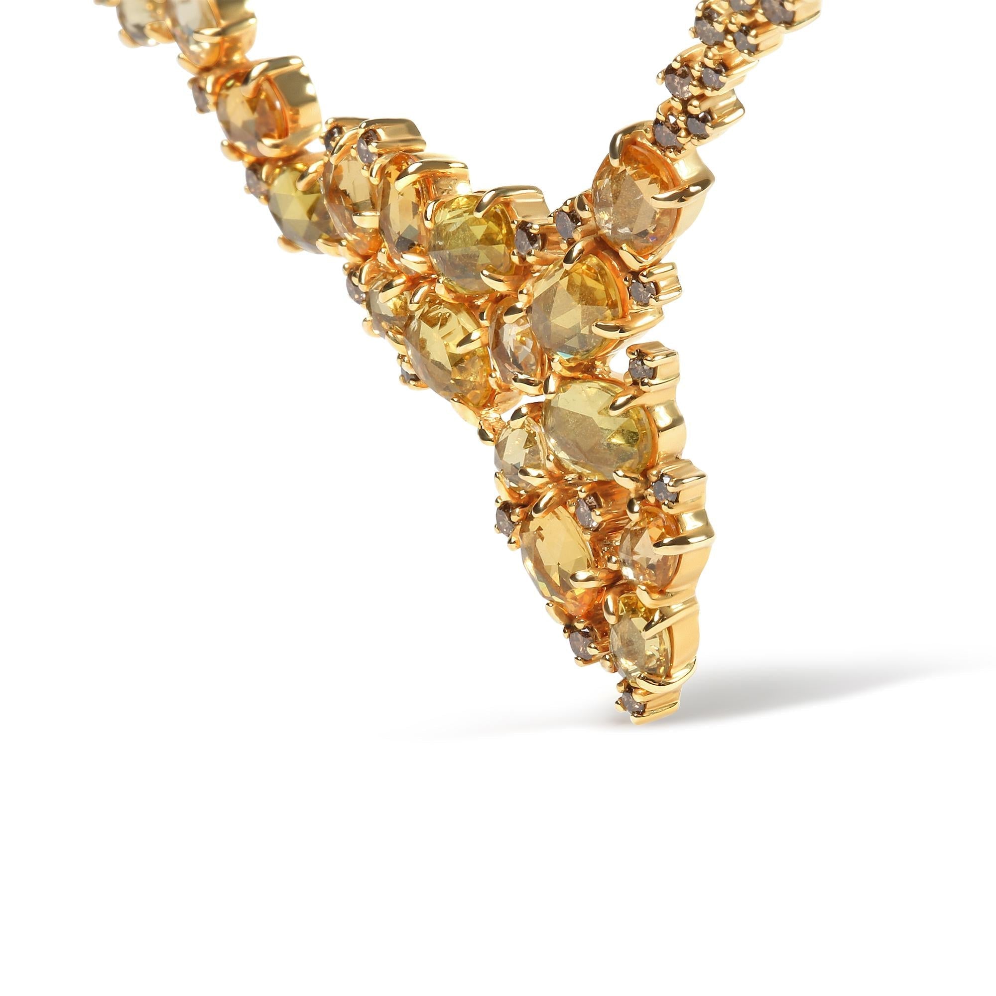 18K Yellow Gold Brown Diamond & Yellow Sapphire Cluster Necklace - Luxury Jewelry