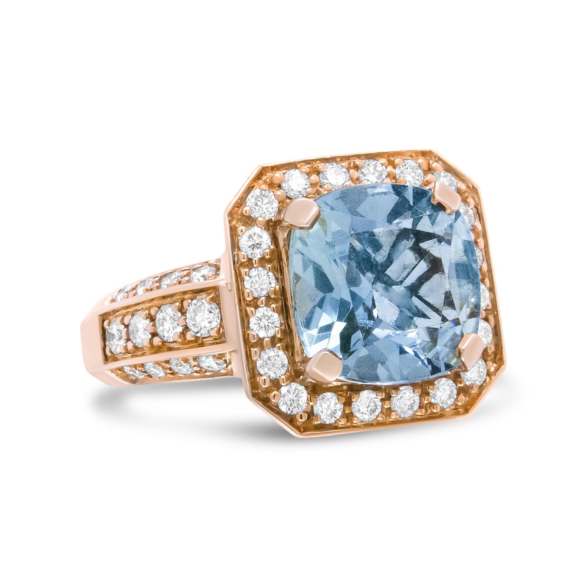 18K Rose Gold Aquamarine & Diamond Halo Ring - Luxury Jewelry