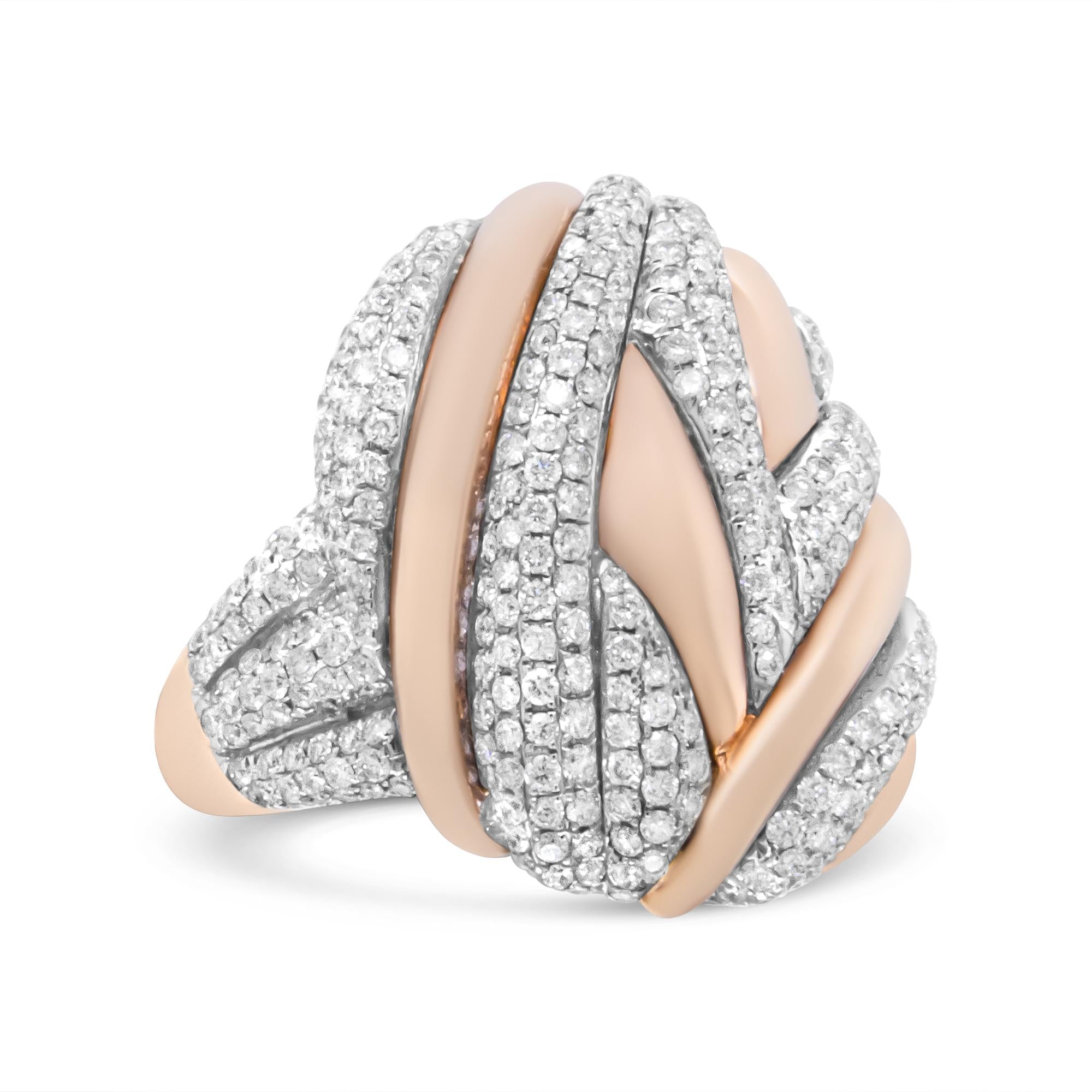 18K Rose & White Gold Diamond Textured Dome Cocktail Ring - Luxury Jewelry