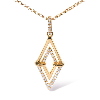 14K Gold Diamond Double Triangle Pendant Necklace 1/4 Ct 18" Geometric