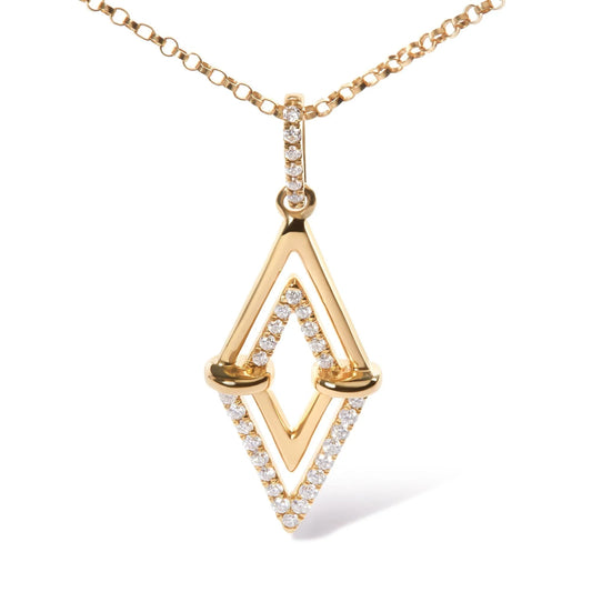 14K Gold Diamond Double Triangle Pendant Necklace 1/4 Ct 18" Geometric