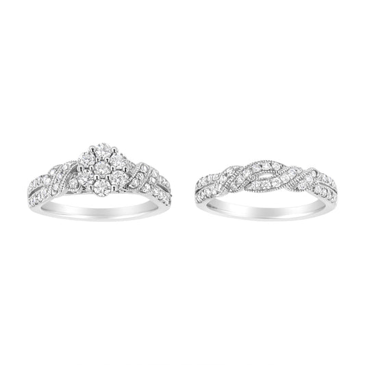 .925 Sterling Silver 1 Cttw Lab Diamond Engagement Ring & Band Set (F-G, VS2)