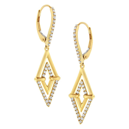 14K Yellow Gold 3/8 Cttw Diamond Double Triangle Drop Earrings