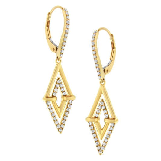 14K Yellow Gold 3/8 Cttw Diamond Double Triangle Drop Earrings
