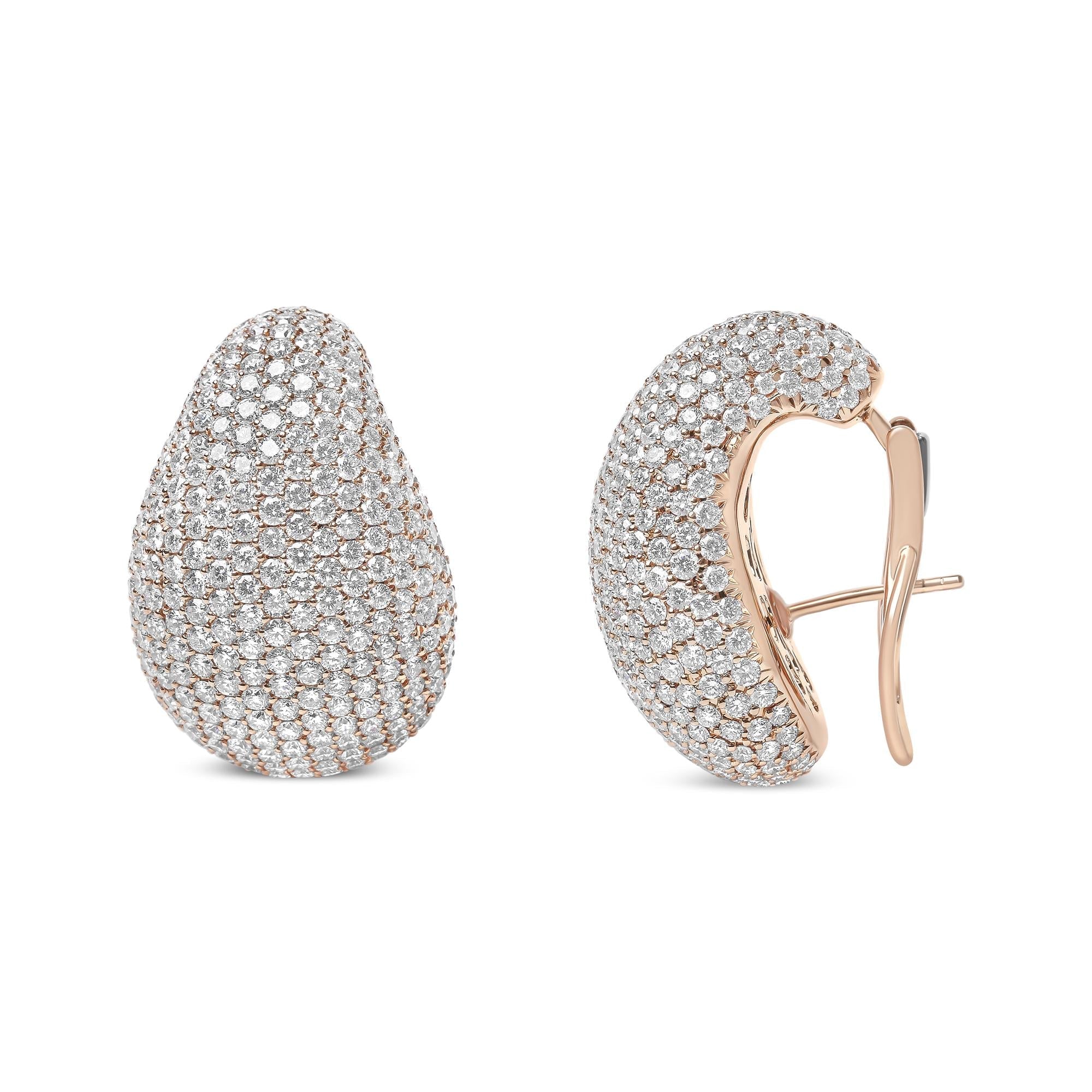 18K Rose Gold Diamond Sculptural Omega Back Earrings - Luxury Jewelry
