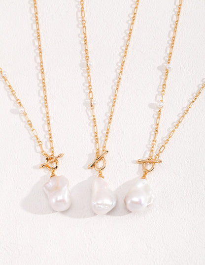Handmade Pearl Pendant Necklace, 18K Gold Vermeil on Silver, 60cm, Gift Box