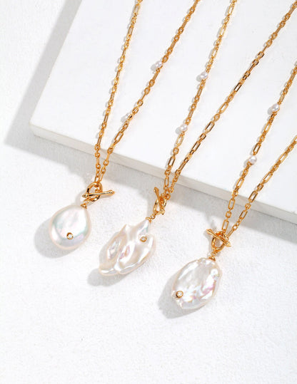 Handmade Pearl Pendant Necklace, 18K Gold Vermeil on Silver, 60cm, Gift Box