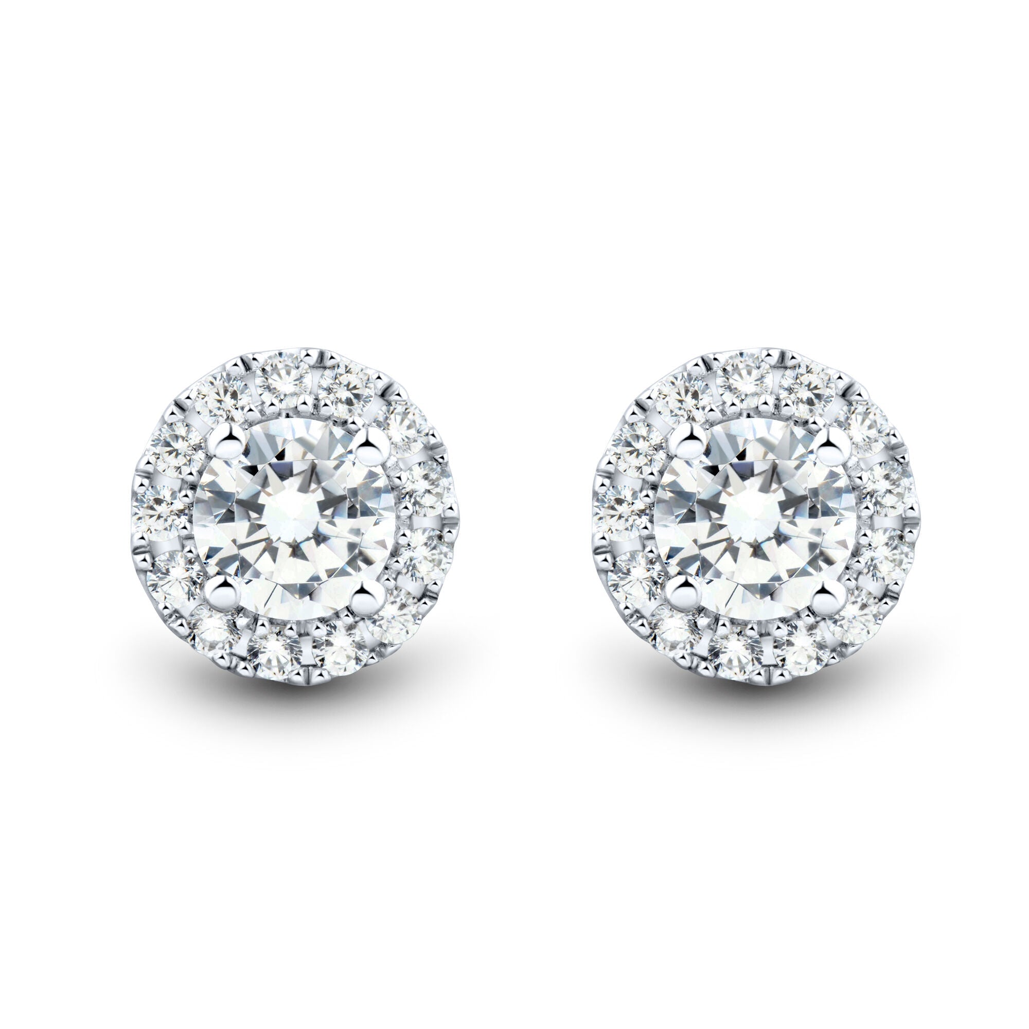 1 CTW AGI Certified Lab Grown Diamond Halo Stud Earrings in 14K White Gold (F-G/Vs)