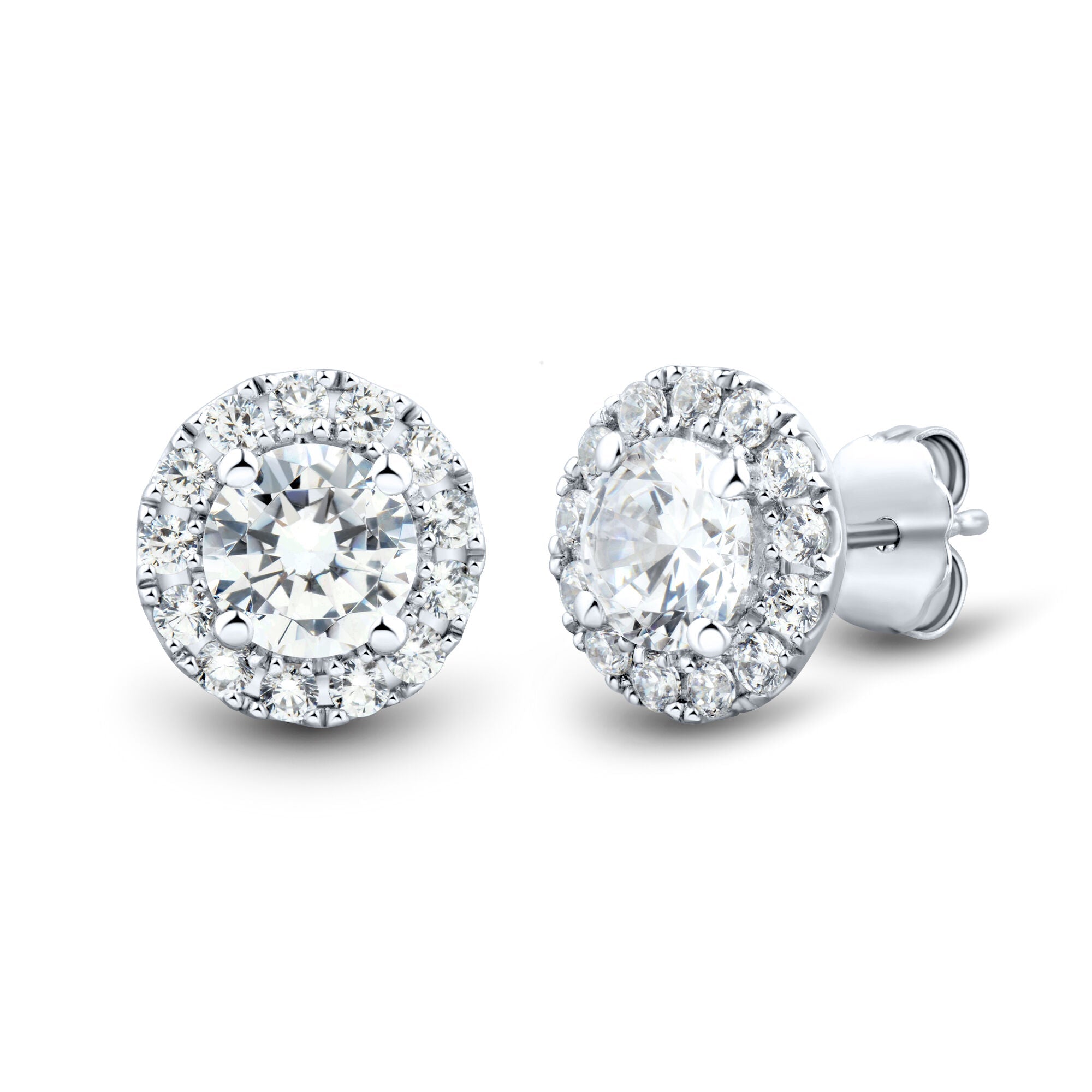 1 CTW AGI Certified Lab Grown Diamond Halo Stud Earrings in 14K White Gold (F-G/Vs)