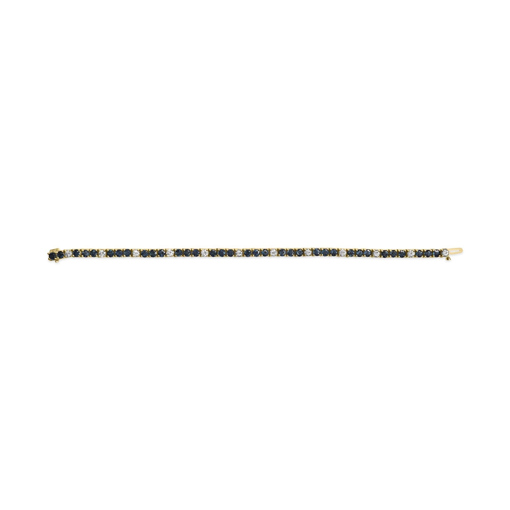 18K Yellow Gold Diamond & Blue Sapphire Tennis Bracelet - Luxury Jewelry