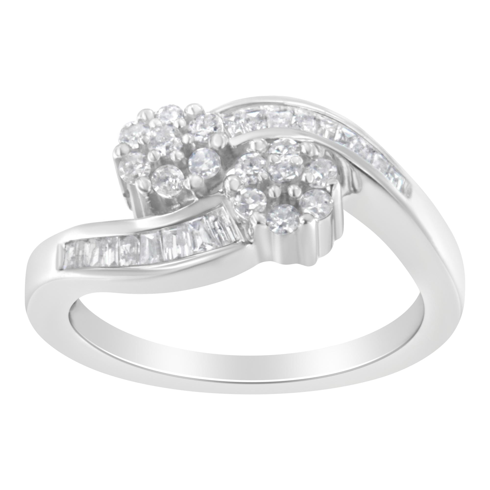 Round & Baguette Diamond Bypass Ring - Luxury Jewelry