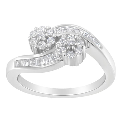14K White Gold Round & Baguette Diamond Bypass Ring (1/2 Cttw, H-I, I1-I2)