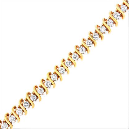 AGS Certified 18K Yellow Gold 5.00 Cttw Diamond S-Link Tennis Bracelet