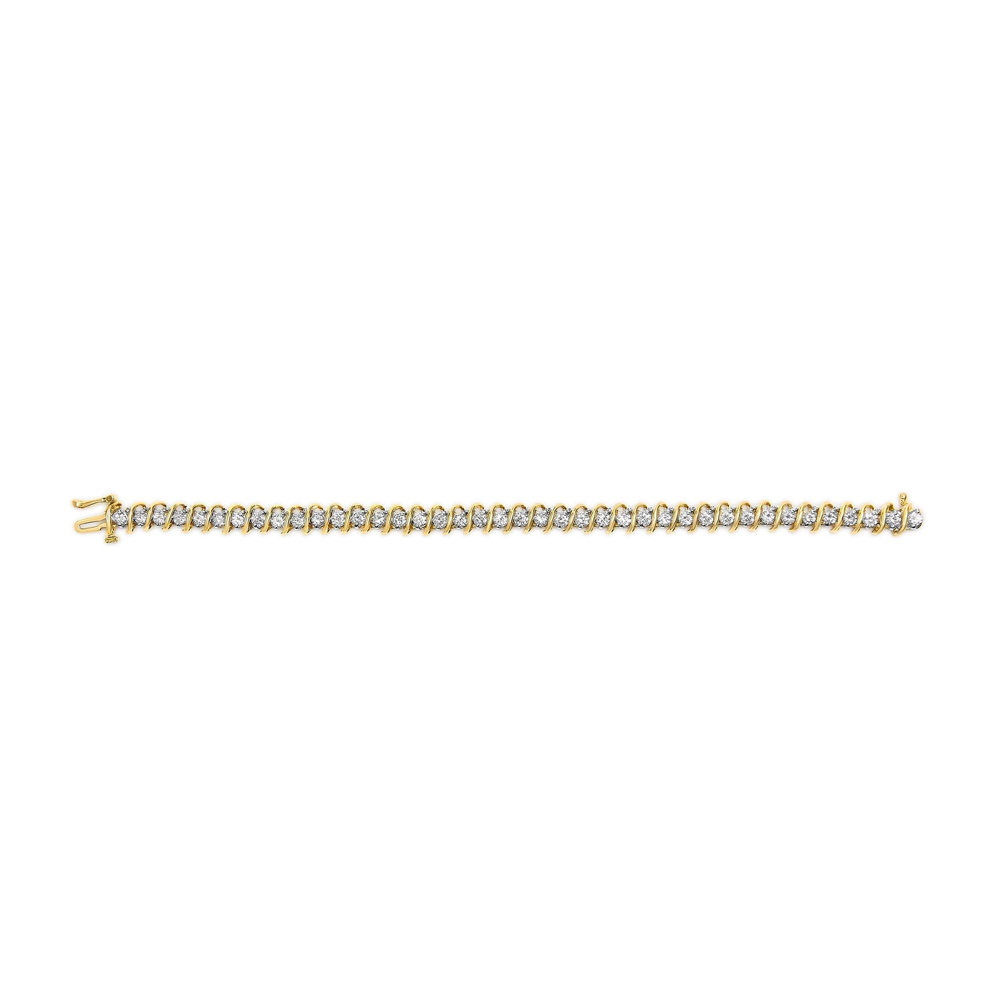 18K Yellow Gold Round-Cut Diamond S-Link Tennis Bracelet - Luxury Jewelry