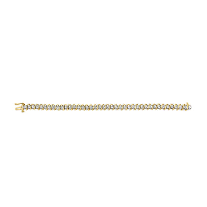 18K Yellow Gold 4.0 Cttw Round-Cut Diamond S-Link Tennis Bracelet - Luxury