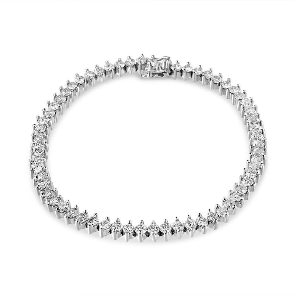14K White Gold  Round Diamond 2-Prong Tennis Bracelet 7 - Luxury Jewelry