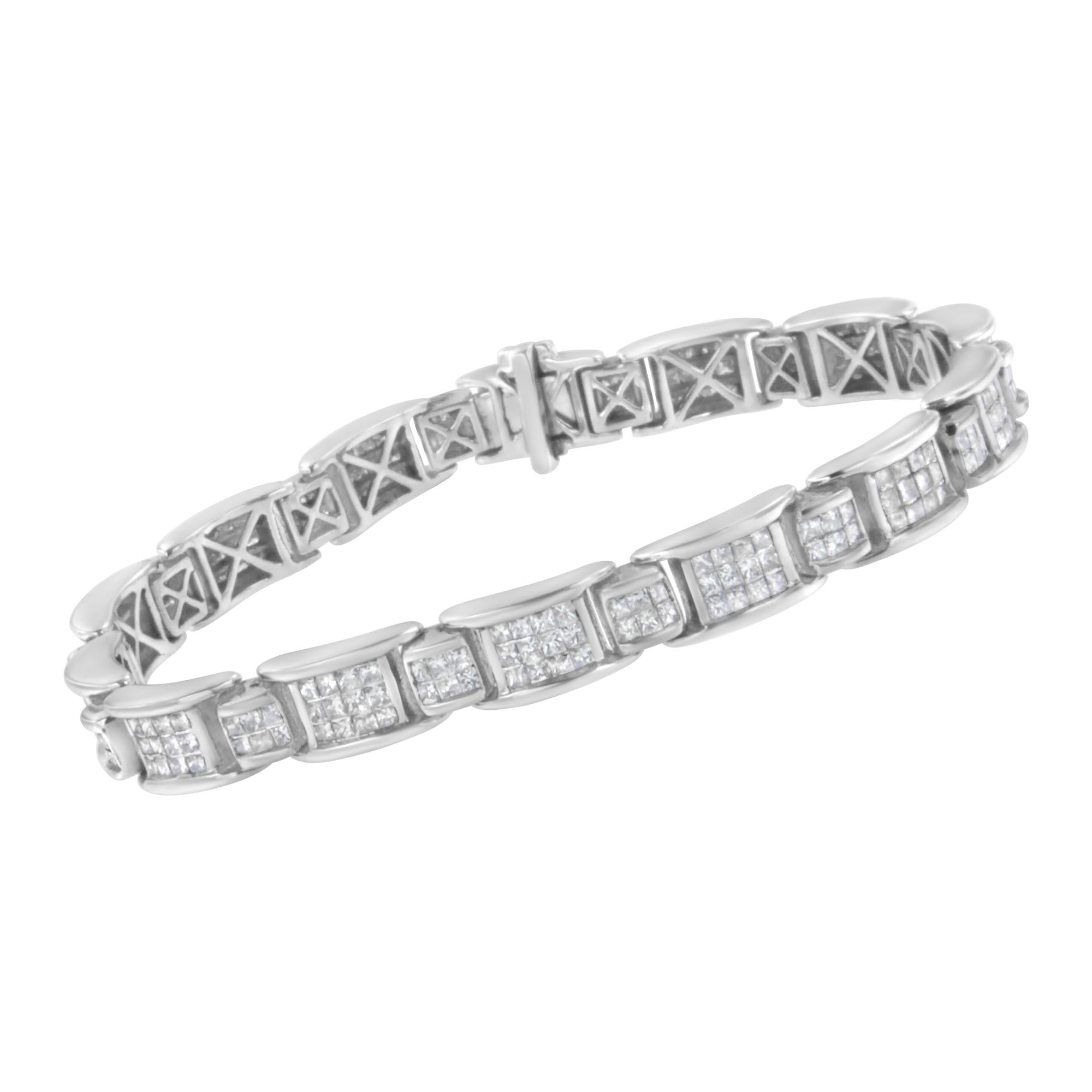 14K White Gold Princess-Cut Diamond Tennis Bracelet - Luxury Jewelry