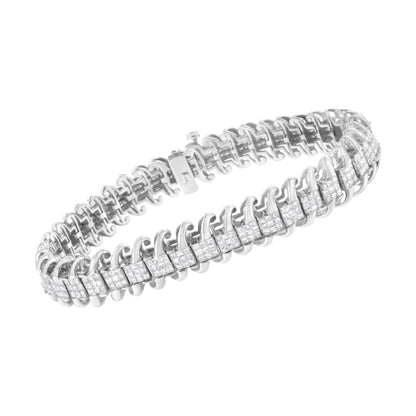 14K White Gold 5.0 Cttw Princess Cut Diamond Invisible Set Tennis Bracelet