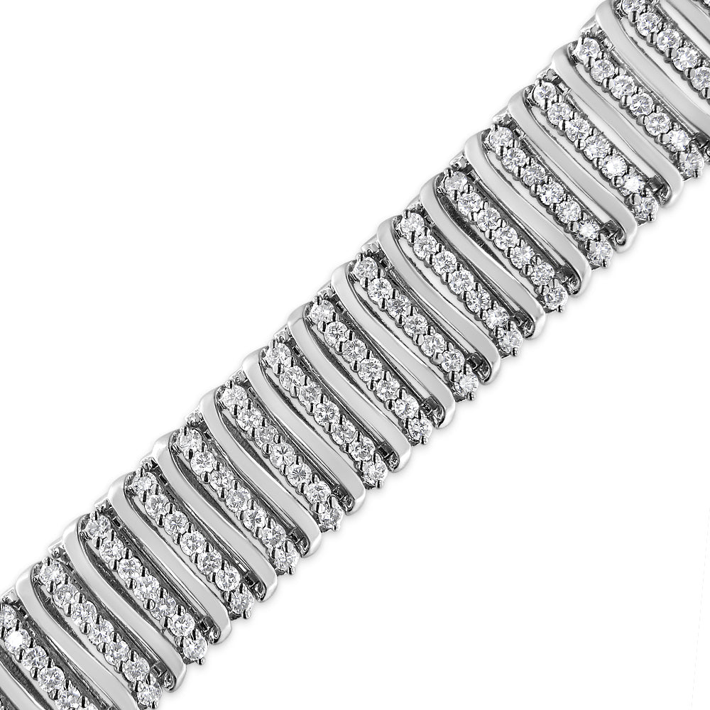 Sterling Silver Diamond 7 Row Chevron Tennis Bracelet 7.25 - Luxury Jewelry