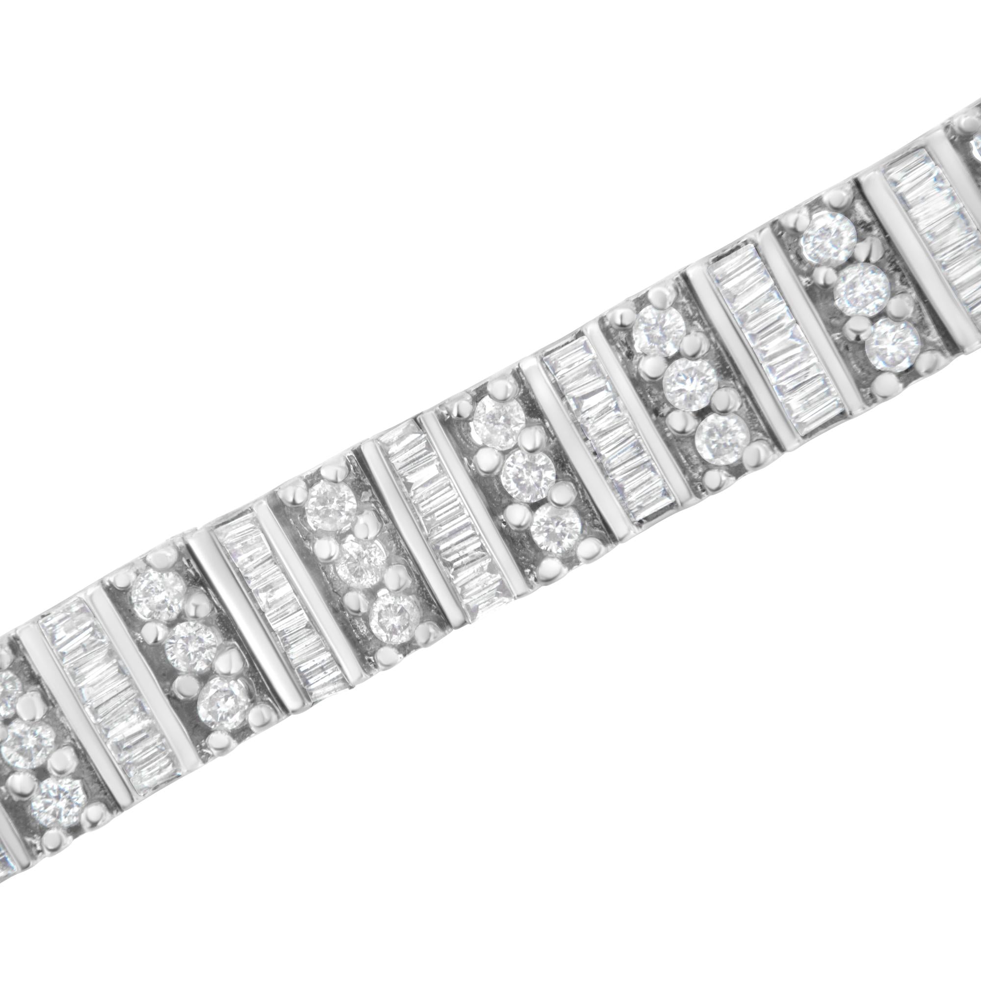 14K White Gold Baguette & Round Diamond Tennis Bracelet - Luxury Jewelry