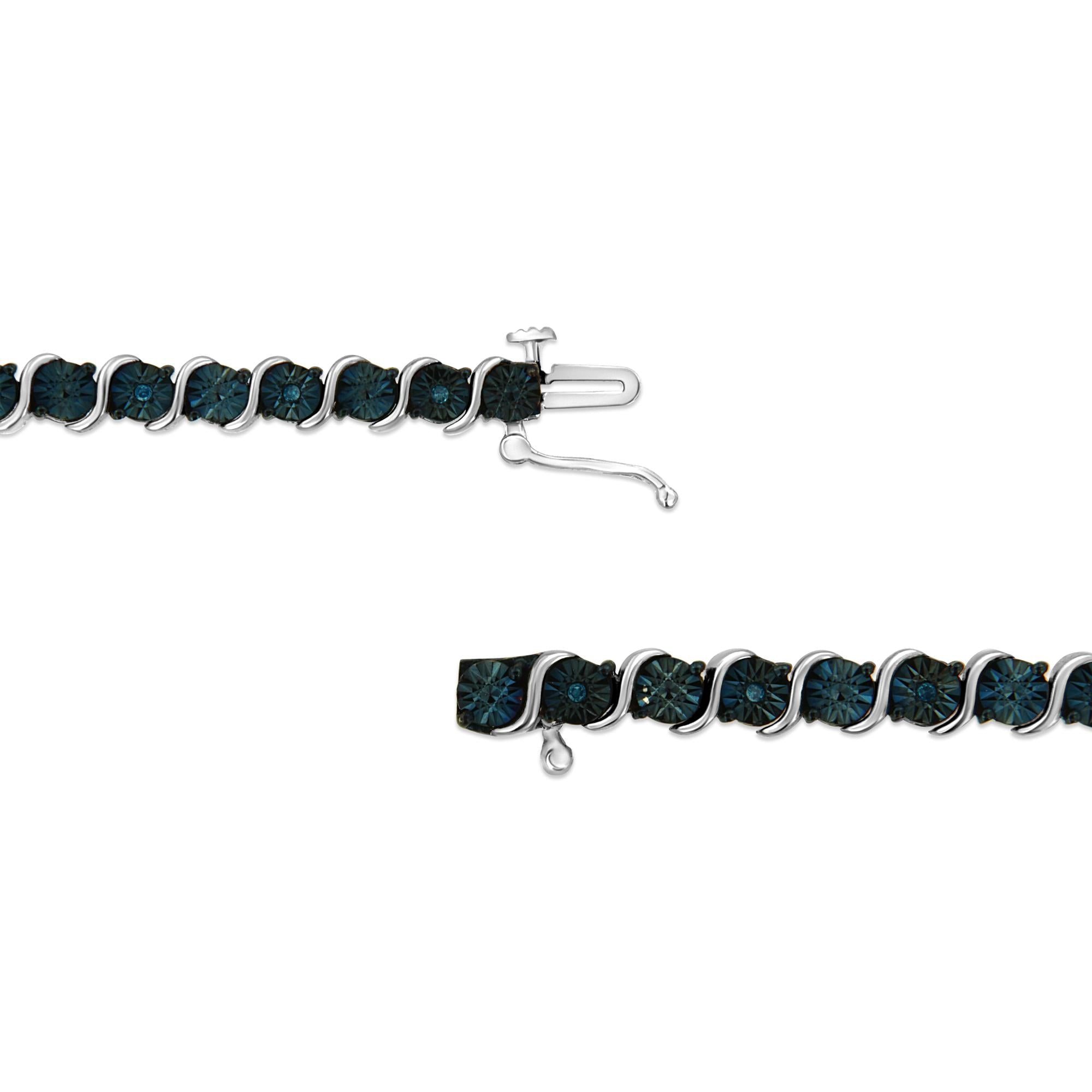 Sterling Silver Blue Diamond Miracle Set 'S' Link Bracelet - Luxury Jewelry