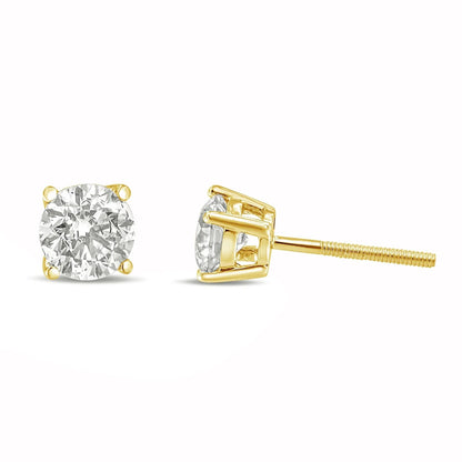 14K Gold 1.0 Carat Round Brilliant Cut Lab Grown Diamond Solitaire Stud Earrings