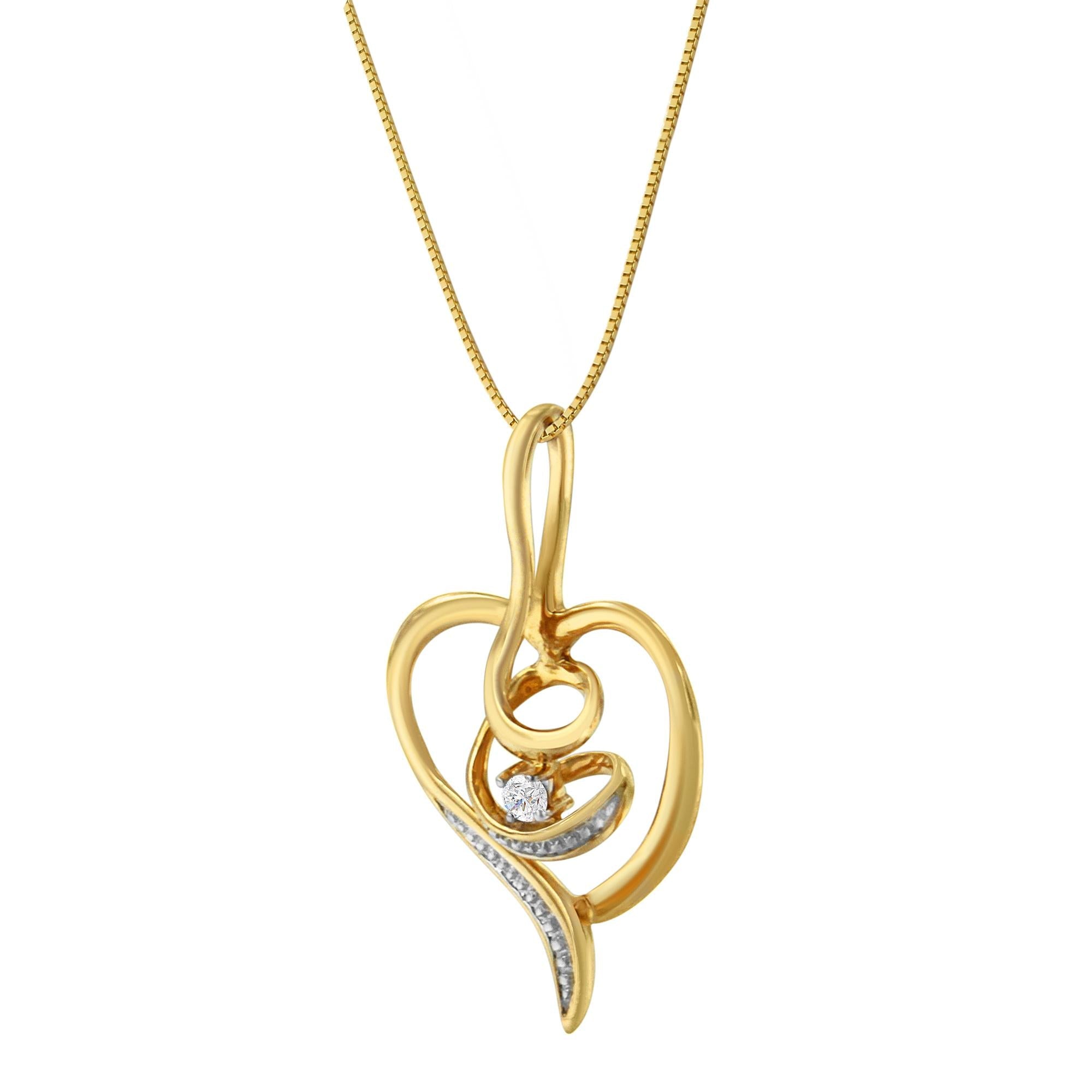 Espira 10K Yellow Gold Diamond Swirl Open Heart Pendant Necklace - Luxury Jewelry