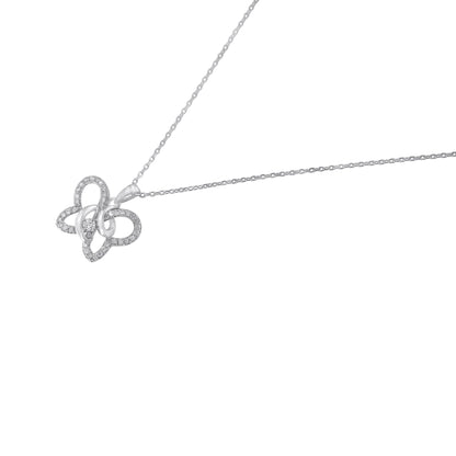 .925 Sterling Silver 1/4 Cttw Diamond Butterfly Pendant Necklace 18” (H-I)