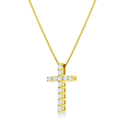 10K Yellow Gold 1/2 Cttw Round Brilliant Cut Diamond Cross 18" Pendant Necklace