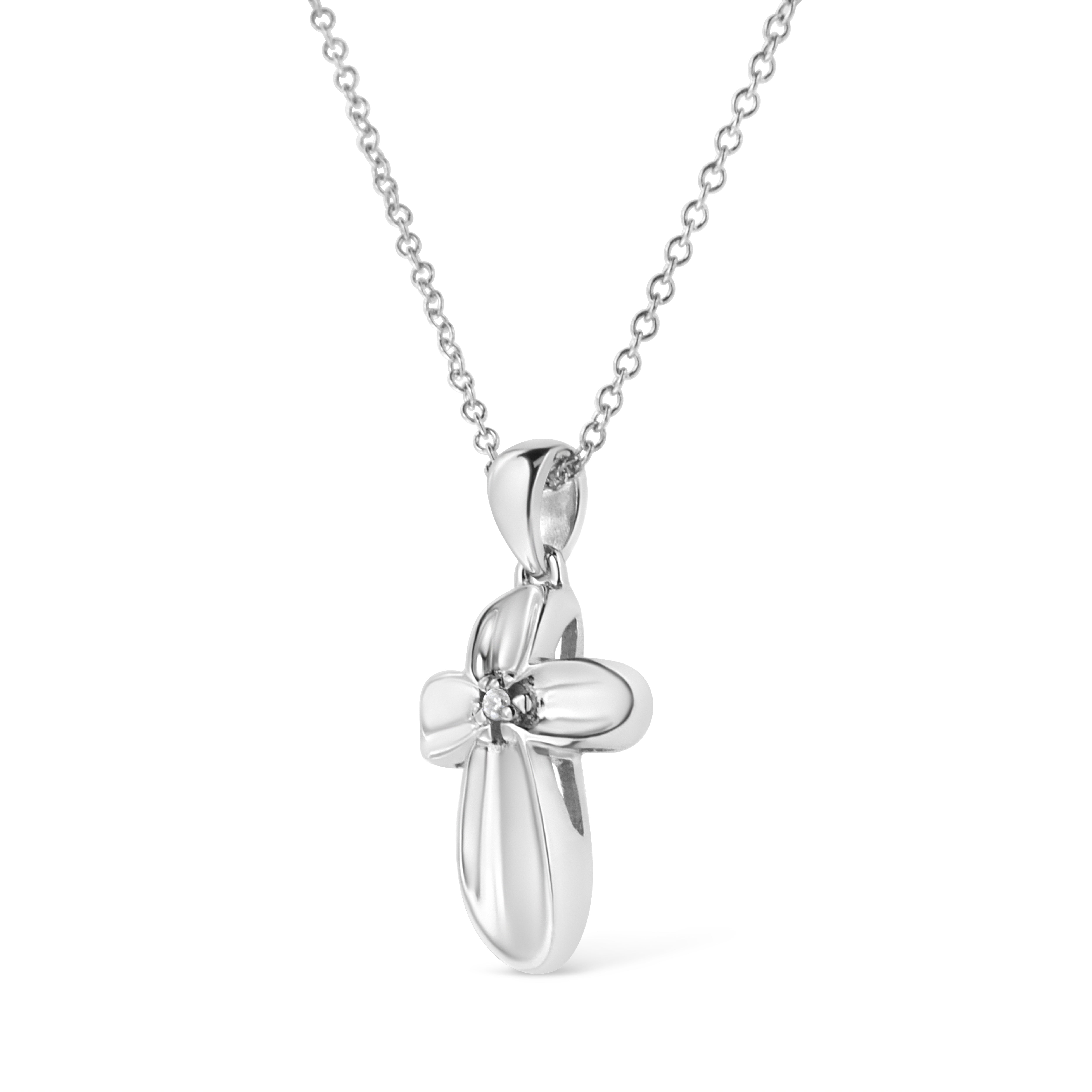 Sterling Silver Diamond Accent Floral Cross Pendant Necklace - Luxury Jewelry
