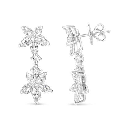 18K White Gold 6.0 Cttw Marquise Diamond Floral Dangle Drop Earrings
