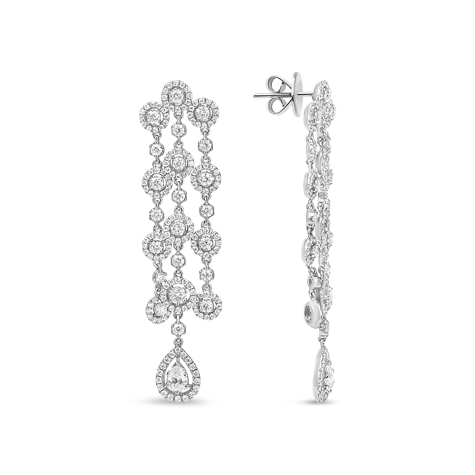 18K White Gold Diamond Double Teardrop Dangle Earrings - Luxury Jewelry