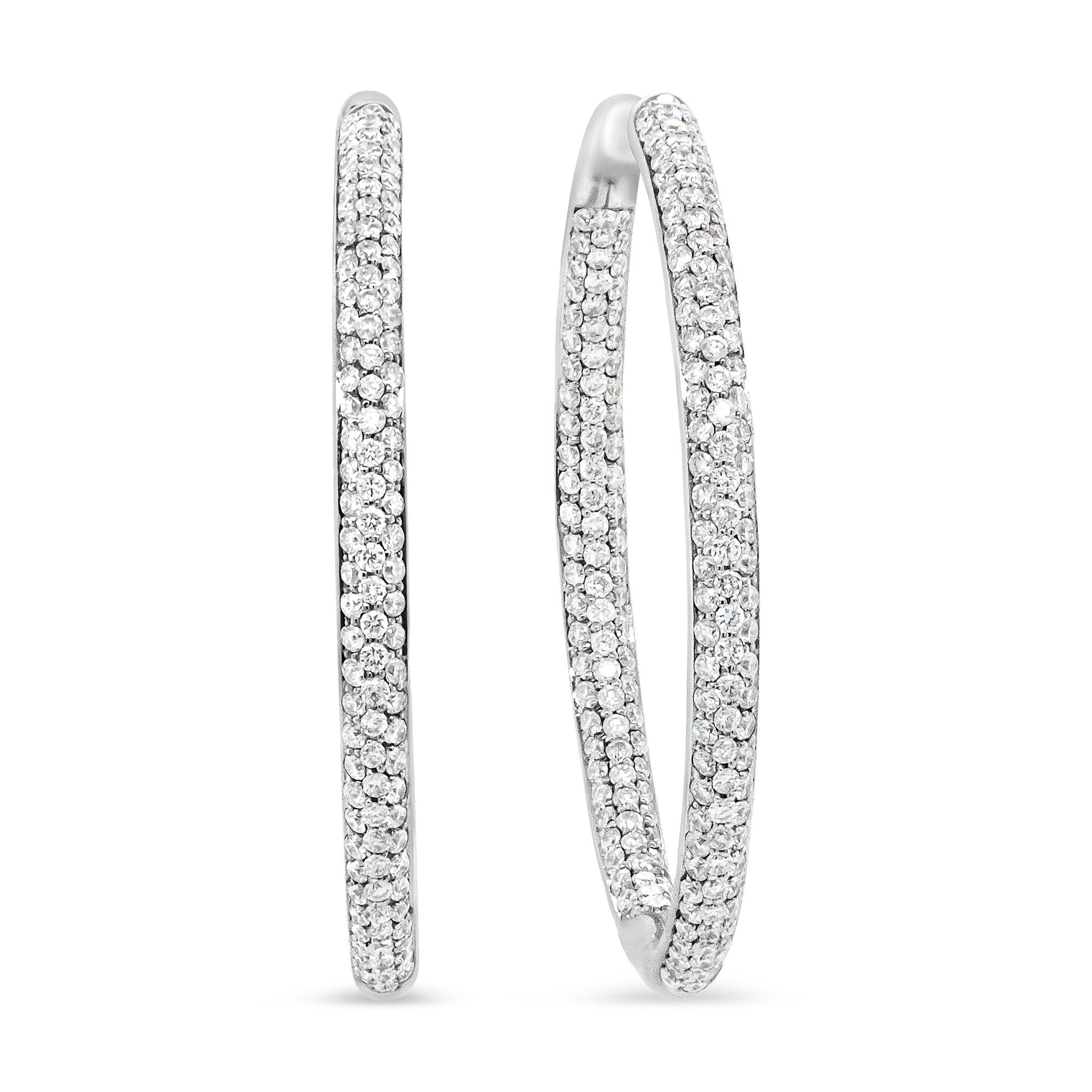 18K White Gold  Round-Cut Diamond Hoop Earrings - Luxury Jewelry