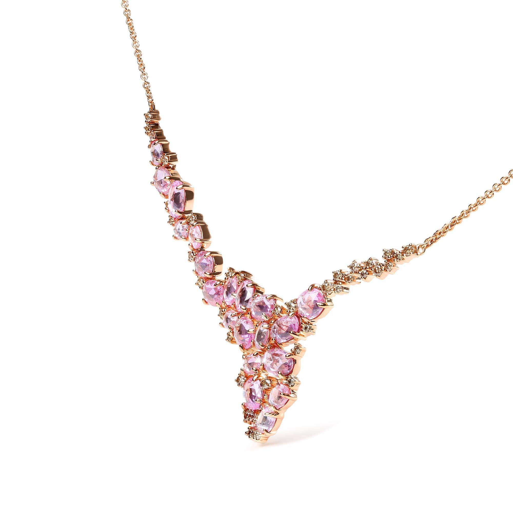 Rose Gold Brown Diamond Pink Sapphire Cluster Necklace - Luxury Jewelry