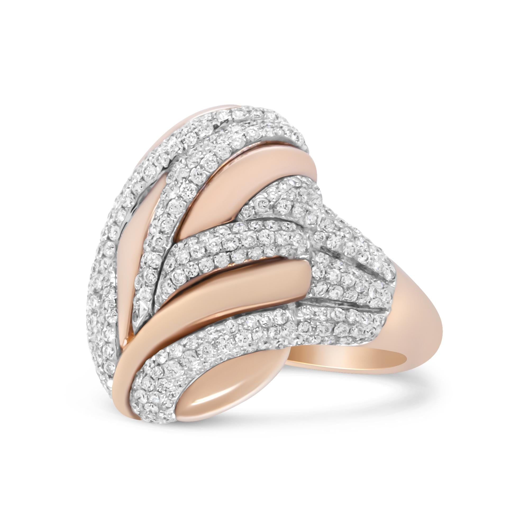 18K Rose & White Gold Diamond Textured Dome Cocktail Ring - Luxury Jewelry