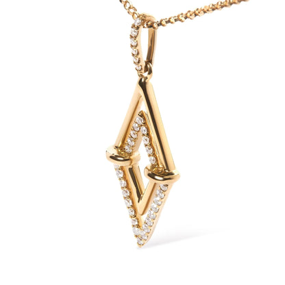 14K Gold Diamond Double Triangle Pendant Necklace 1/4 Ct 18" Geometric