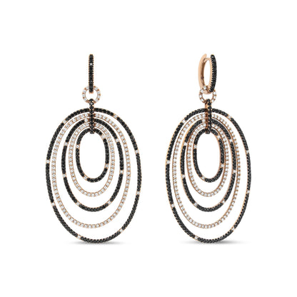 18K Rose Gold 5.00 Cttw Black & White Diamond Hoop Dangle Earrings