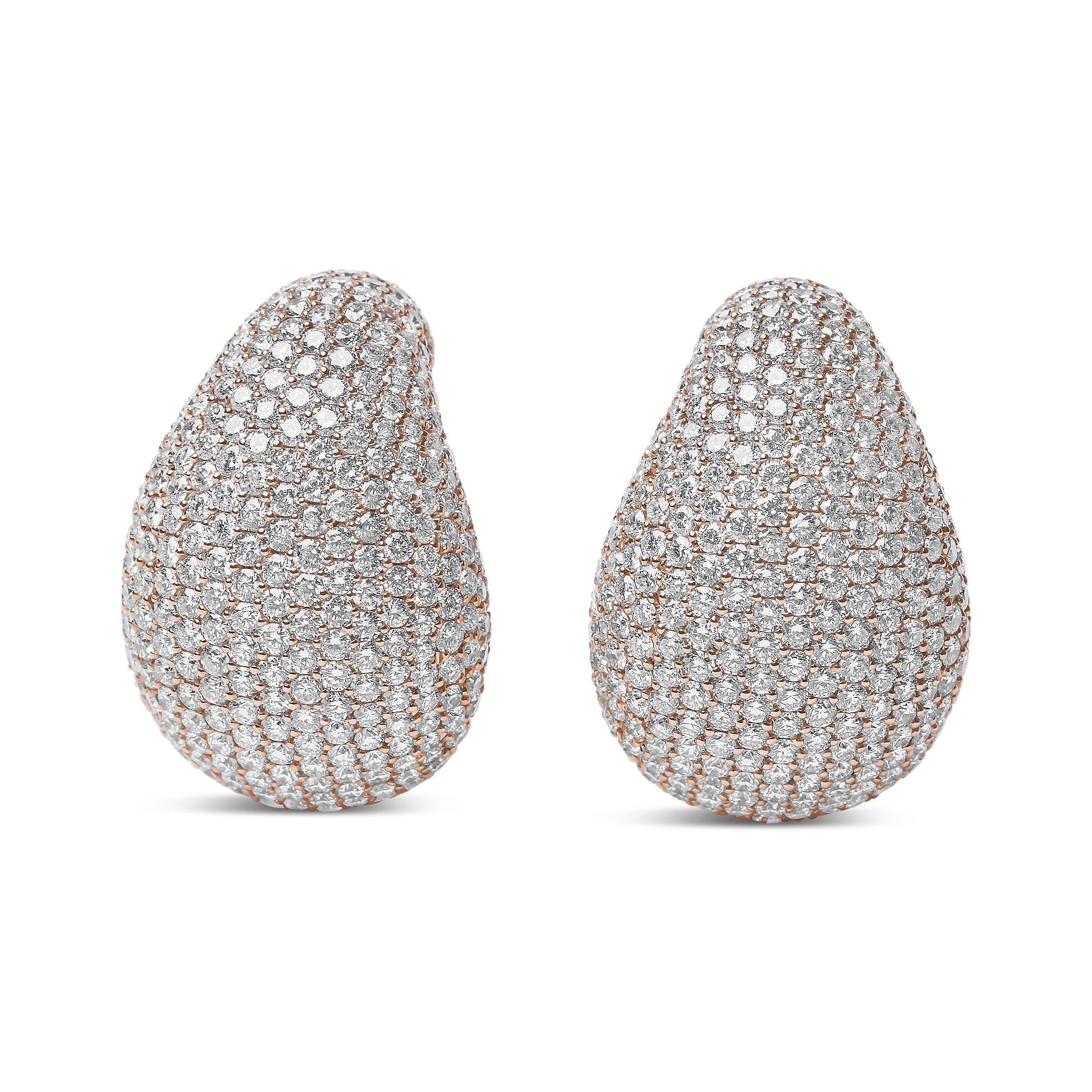 18K Rose Gold Diamond Sculptural Omega Back Earrings - Luxury Jewelry