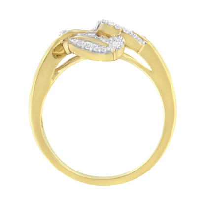 18K Gold Plated Sterling Silver Diamond Triple Leaf Ring 3/8 Ct Baguette