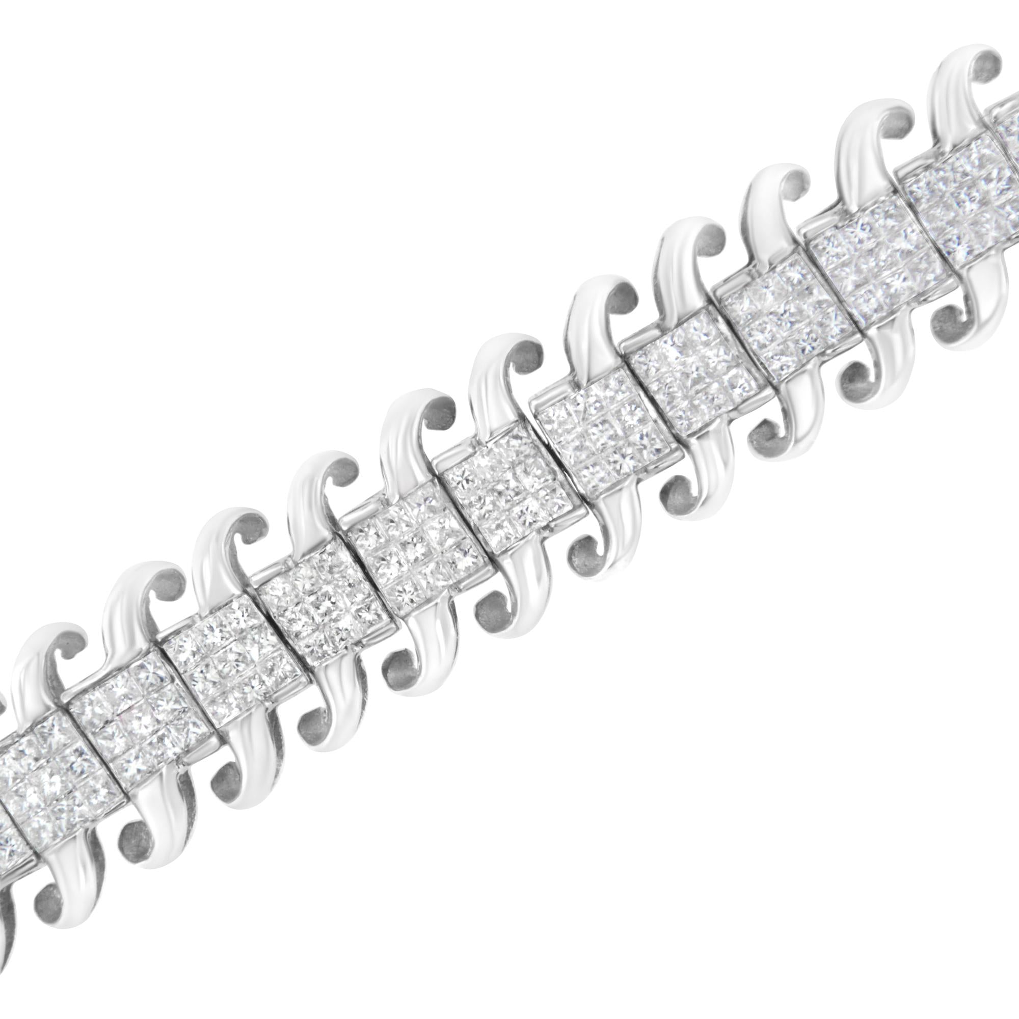 14K White Gold  Princess Cut Diamond Invisible Set Tennis Bracelet - Luxury Jewelry