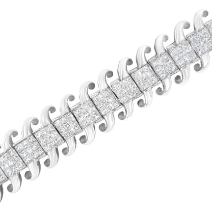 14K White Gold 5.0 Cttw Princess Cut Diamond Invisible Set Tennis Bracelet