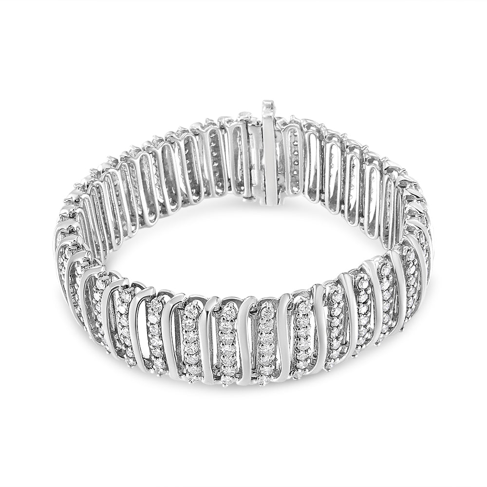 Sterling Silver Diamond 7 Row Chevron Tennis Bracelet 7.25 - Luxury Jewelry